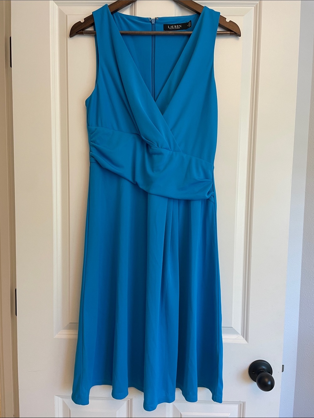 Lauren Ralph Lauren Bright Teal V-Neck Midi Dress